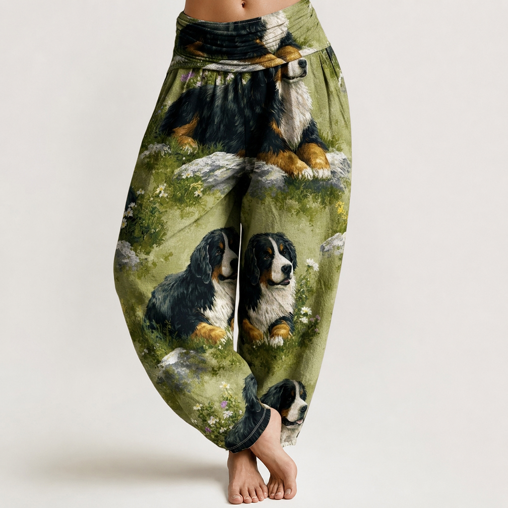Bernese Mountain Dog Meadow Print Loose-fitting Pants