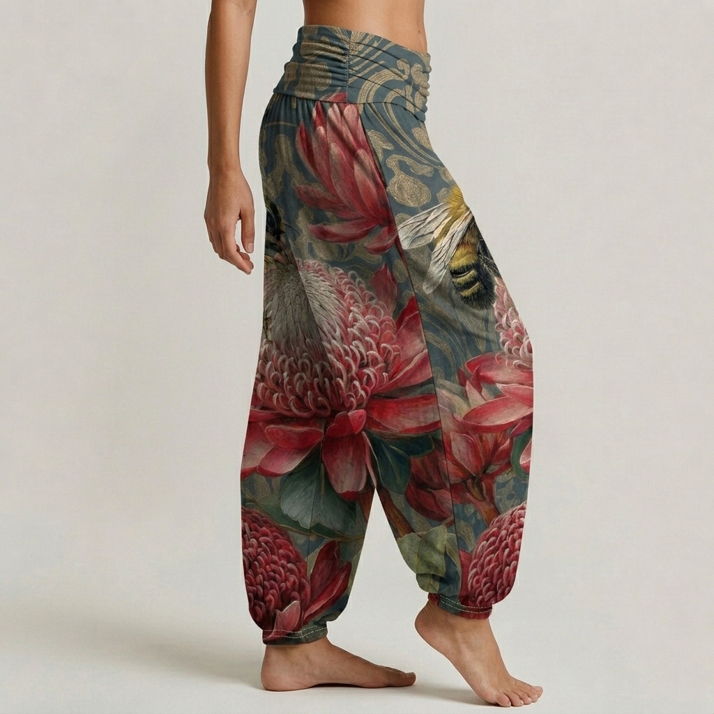 Bee & Red Protea Floral Print Loose-fitting Pants