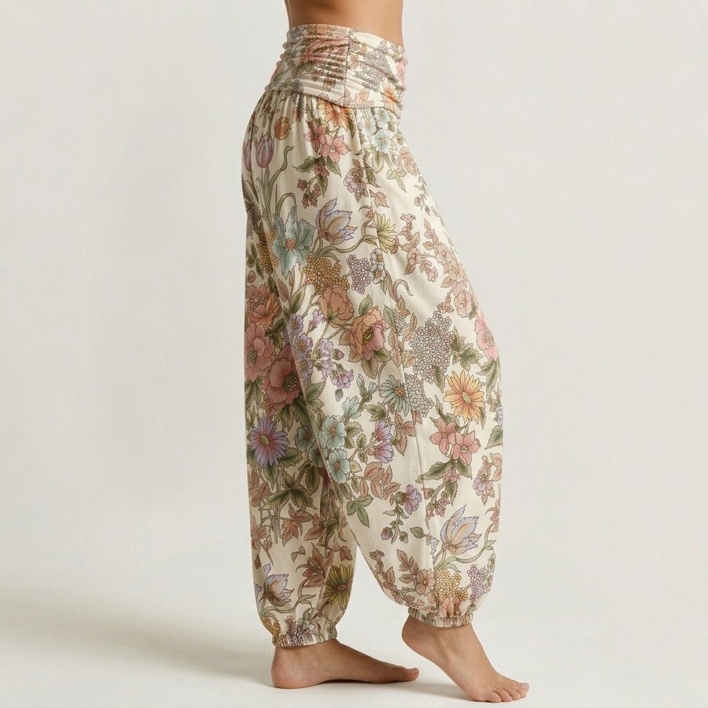 Pastel Ditsy Wildflower Print Loose-fitting Pants