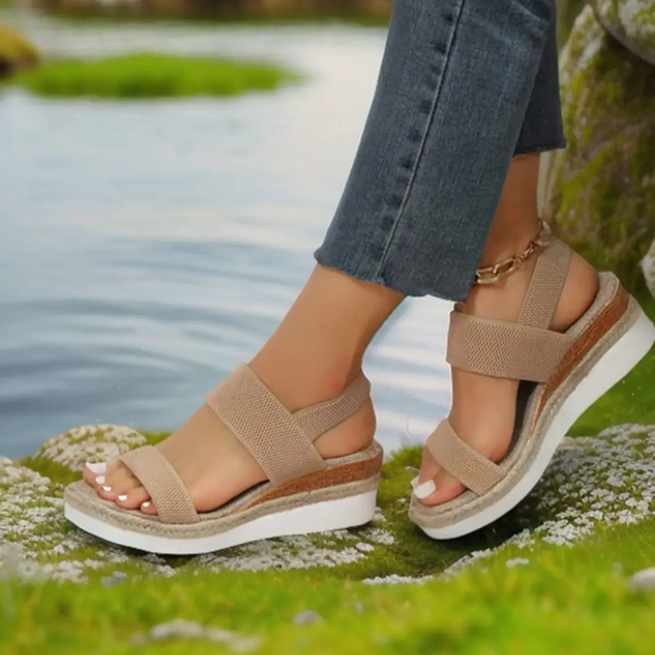 Women's Fashionable Stylish Boho Style Wedge Sandals, 1 Pair Casual Trendy Slip on Slingback Sandals, Trendy Hemp Rope Shoes for Summer