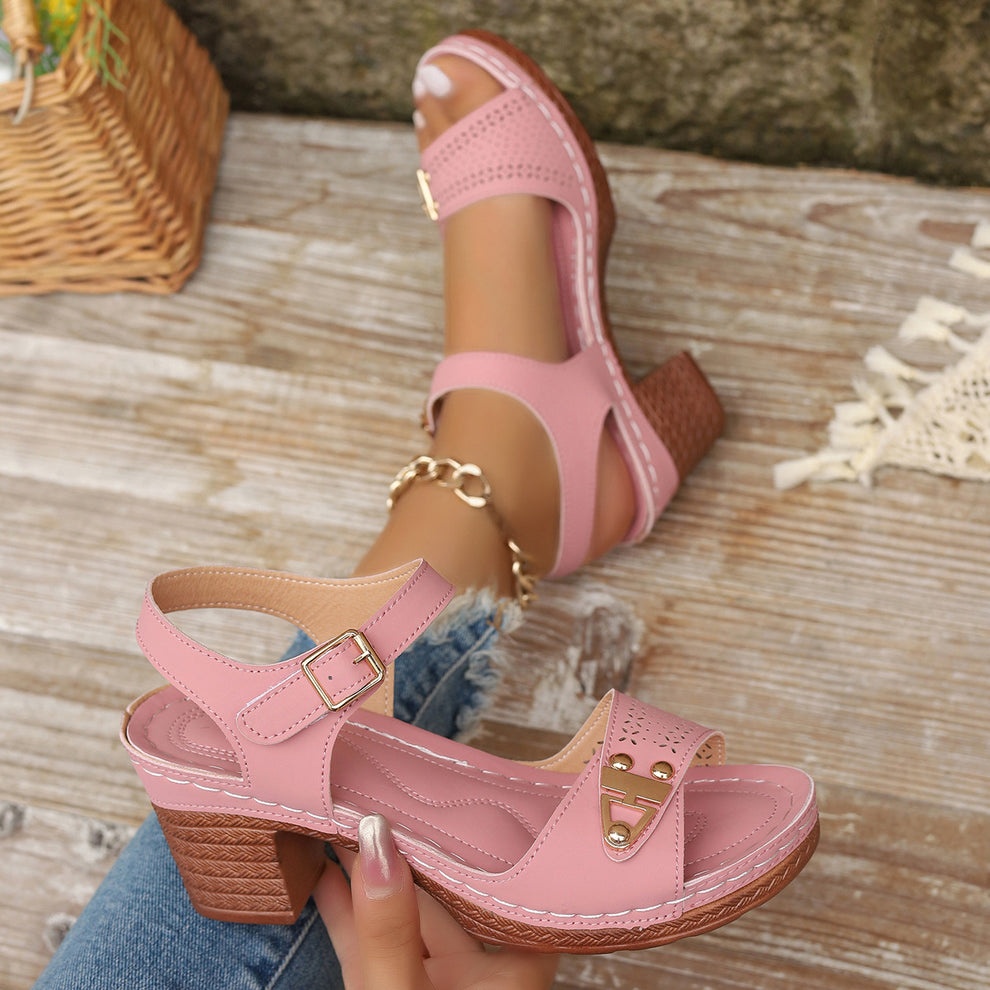 Heels For Women Block Chunky High Heels Women's Large Size Chunky High Heeled Sandals Outer Wear Fashion Casual Thick