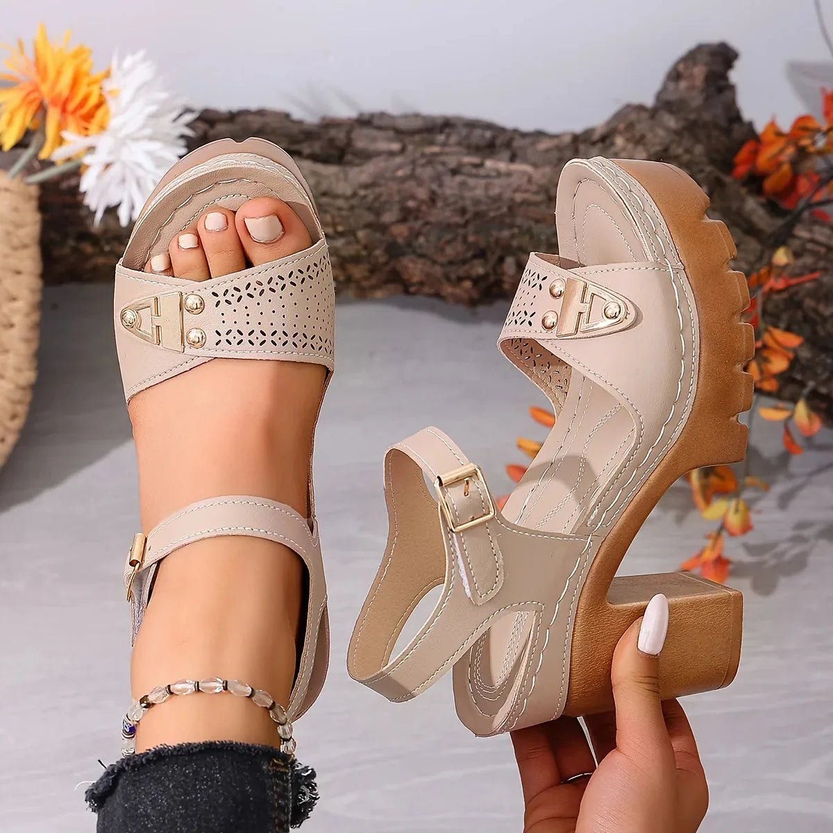 Women's Platform Sandals with Block Heel and Ankle Strap