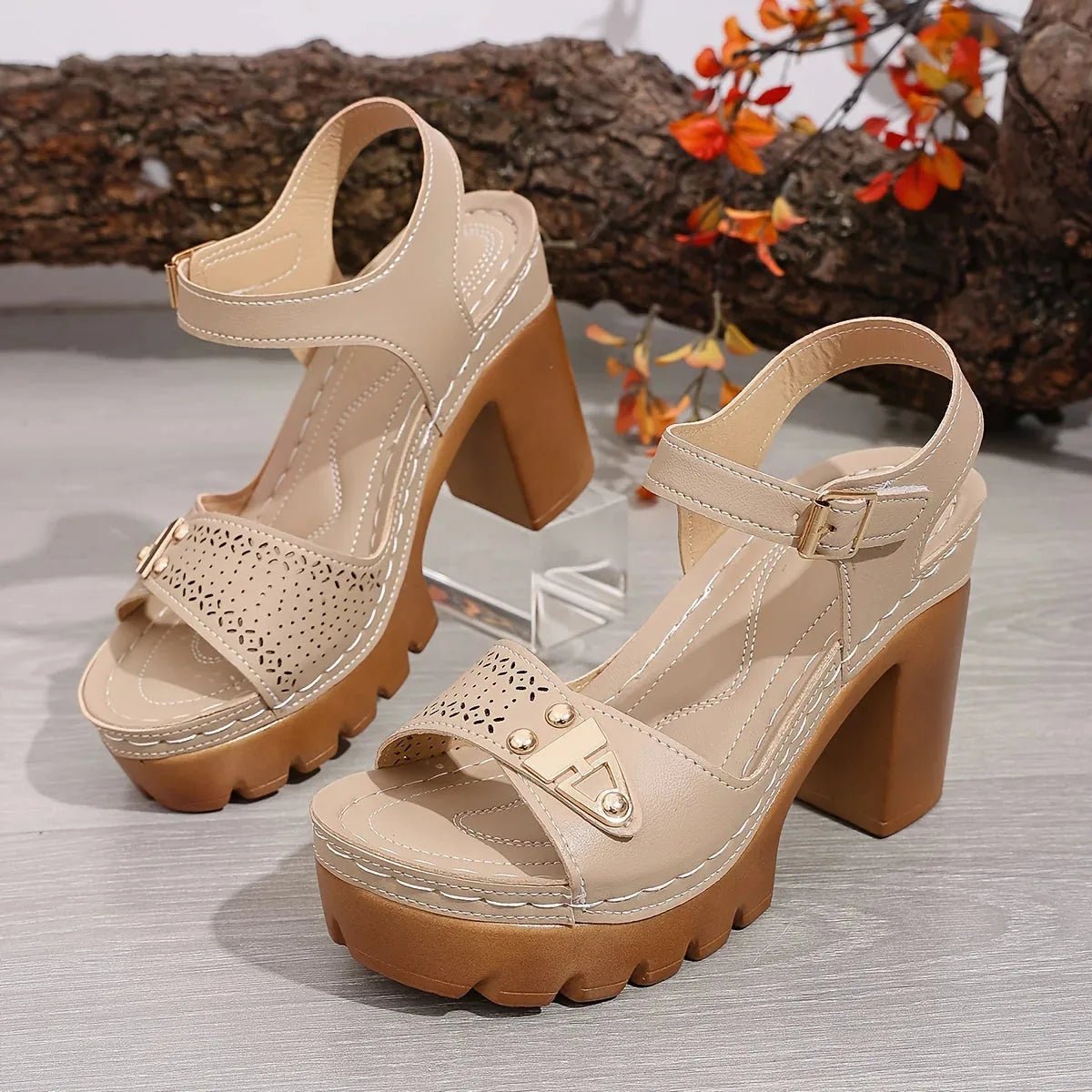 Women's Platform Sandals with Block Heel and Ankle Strap