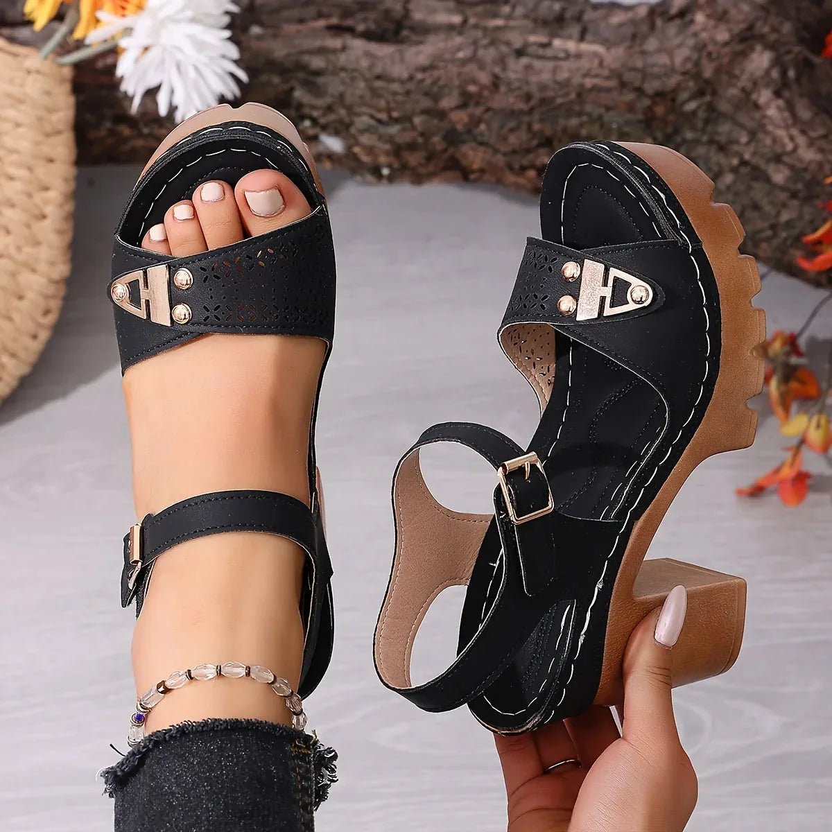 Women's Platform Sandals with Block Heel and Ankle Strap
