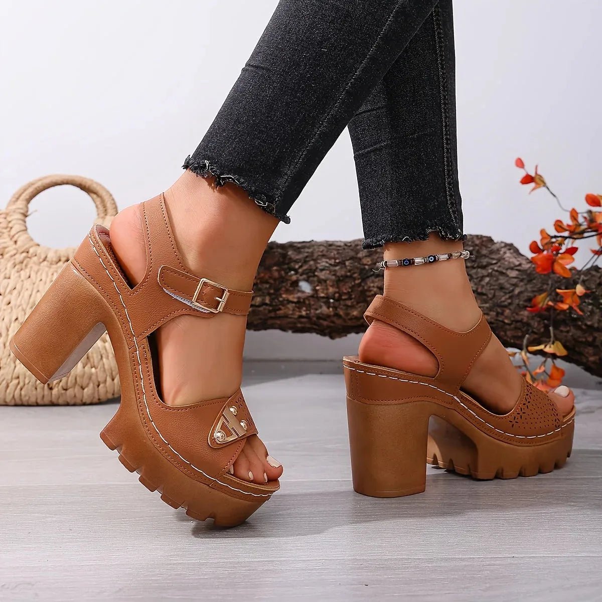 Women's Platform Sandals with Block Heel and Ankle Strap