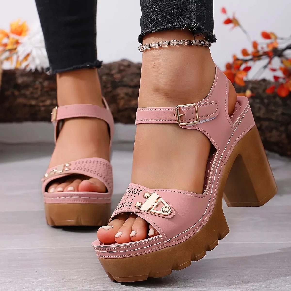 Women's Platform Sandals with Block Heel and Ankle Strap