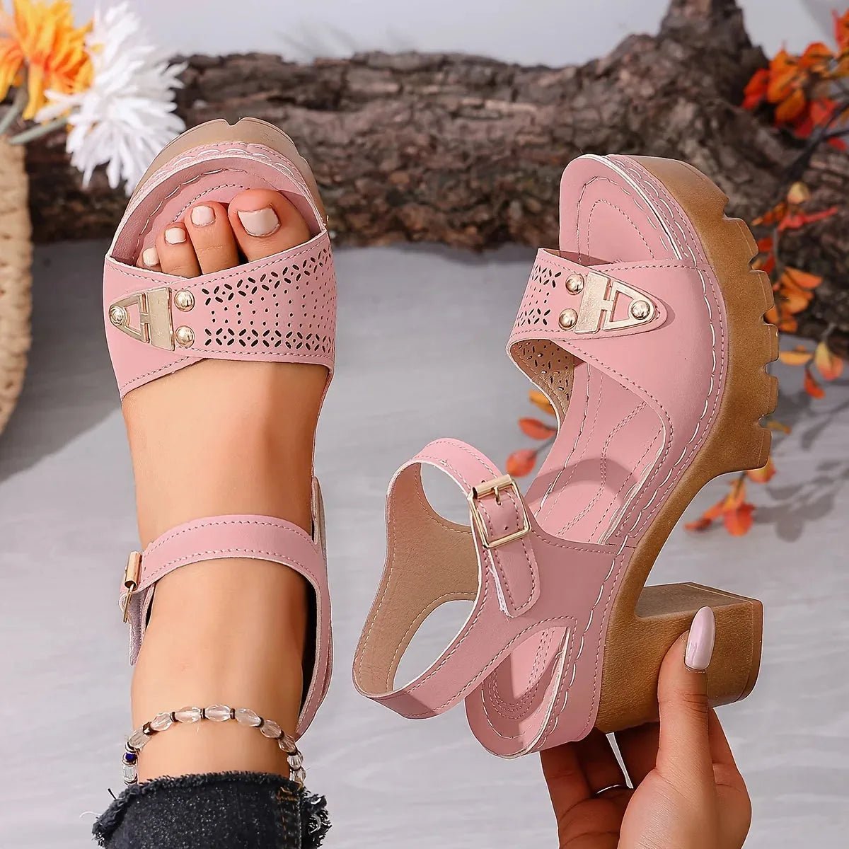 Women's Platform Sandals with Block Heel and Ankle Strap