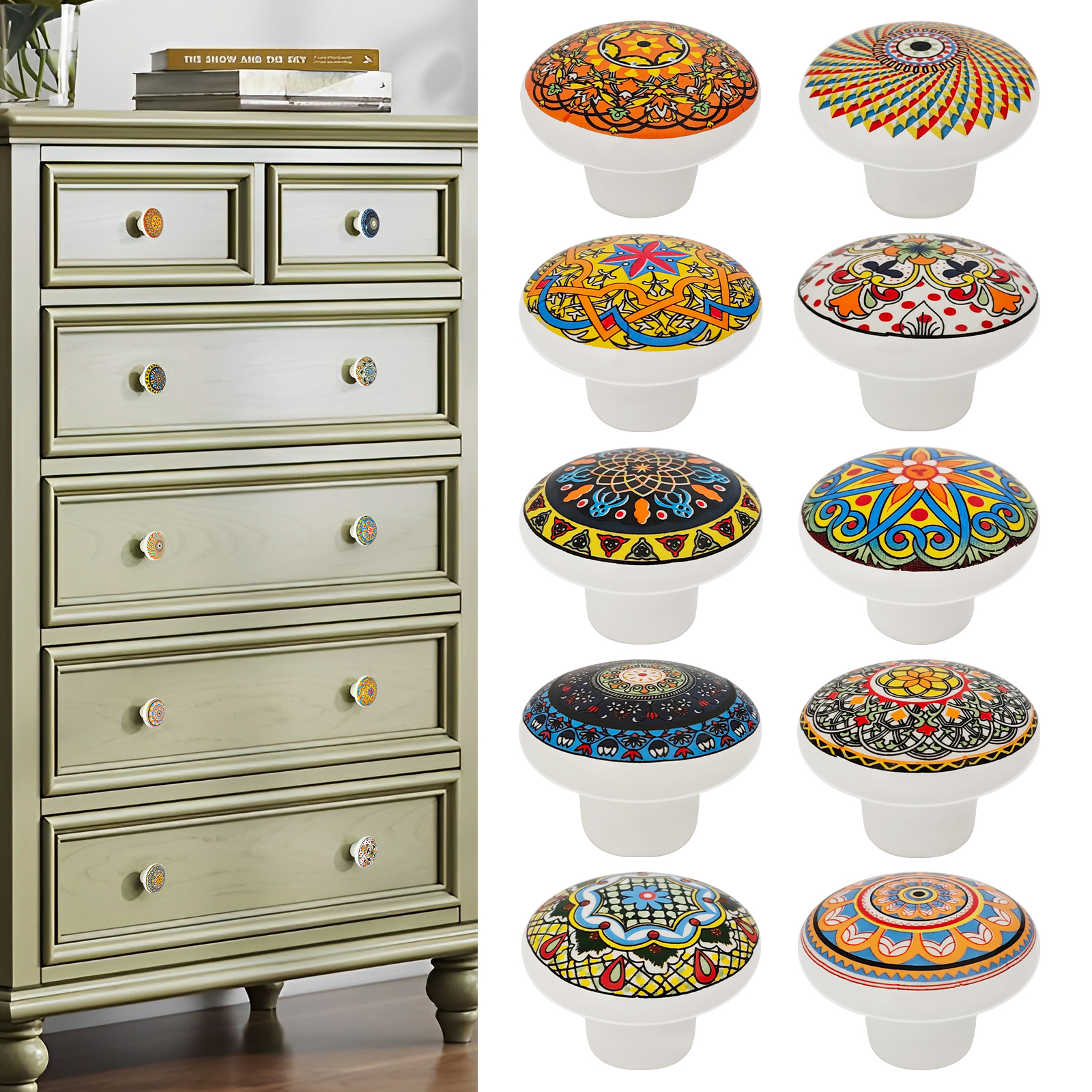 Ceramic Boho Knobs for Cabinets