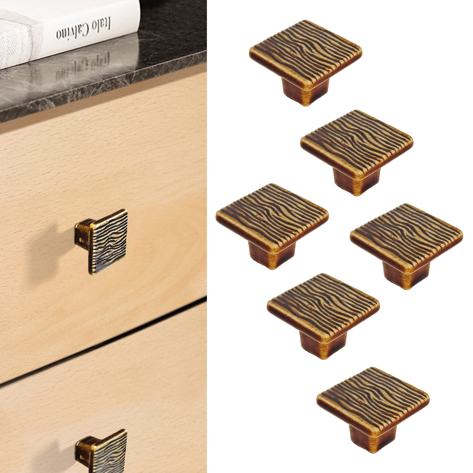 Ceramic Tree Bark Texture Knobs Square Cabinet Pulls