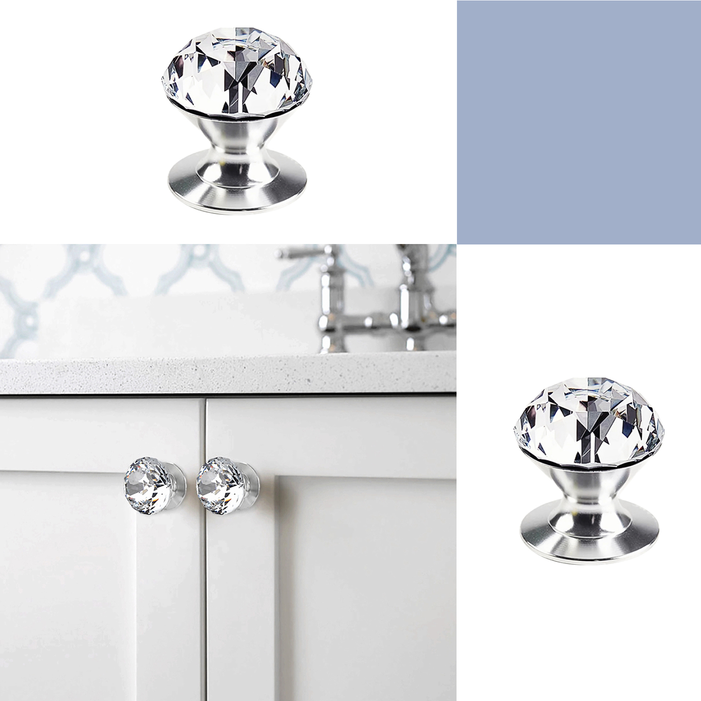 2 Pcs Crystal Self Stick Knobs Aluminum Self Adhesive Handle Pull Stic