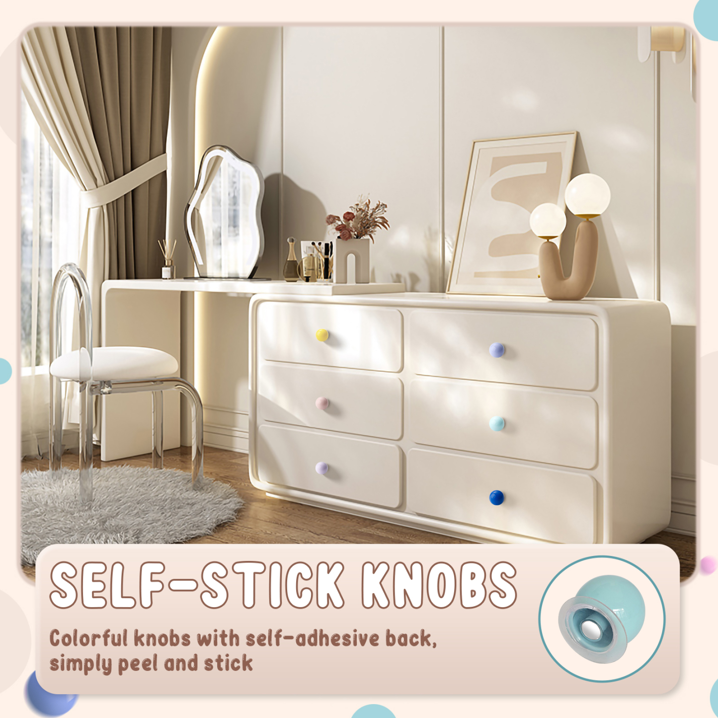 Colorful Self Adhesive Knobs Set Self Stick Cabinet Knobs Plastic Drawer Pulls 