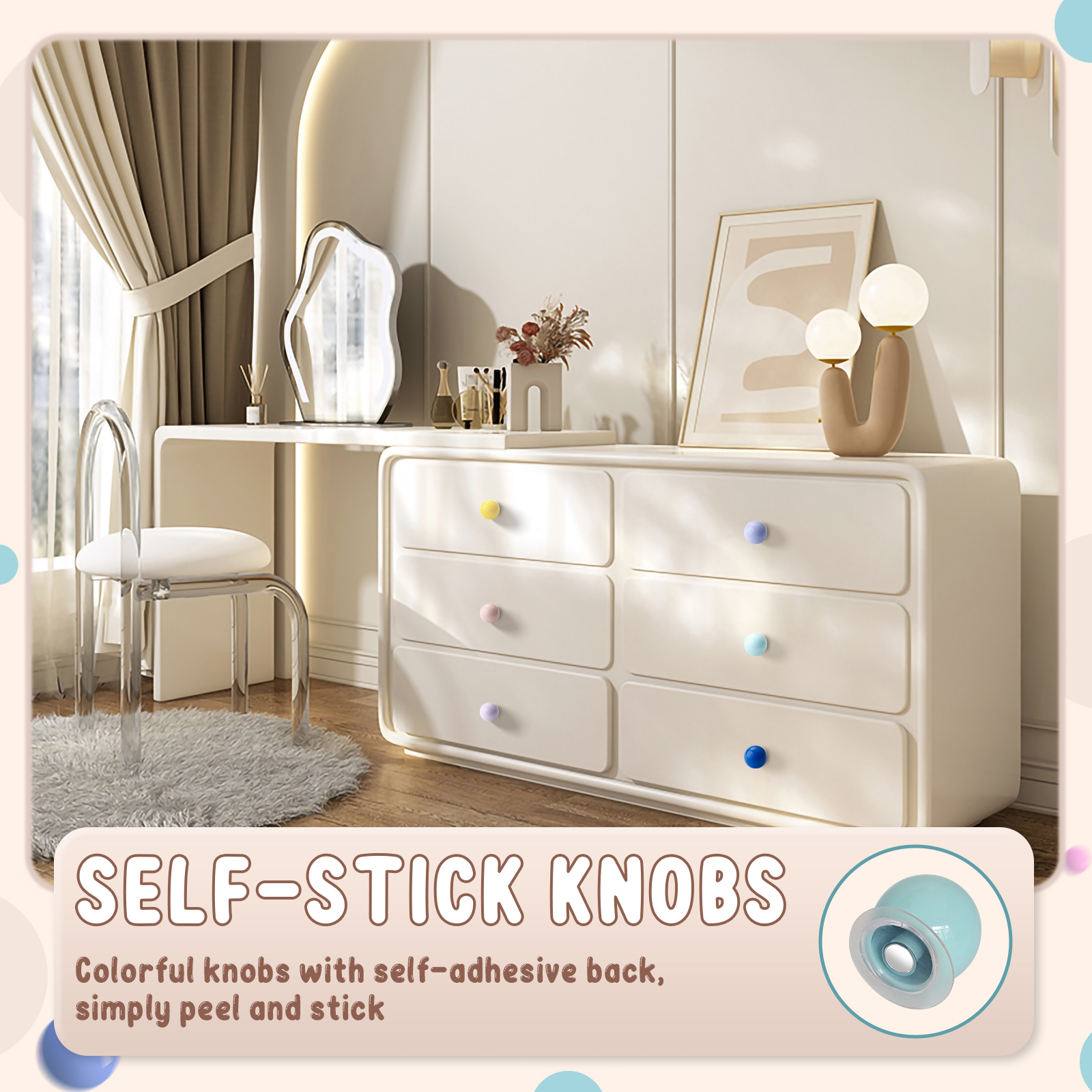 Colorful Self Adhesive Knobs Set Self Stick Cabinet Knobs Plastic Drawer Pulls 