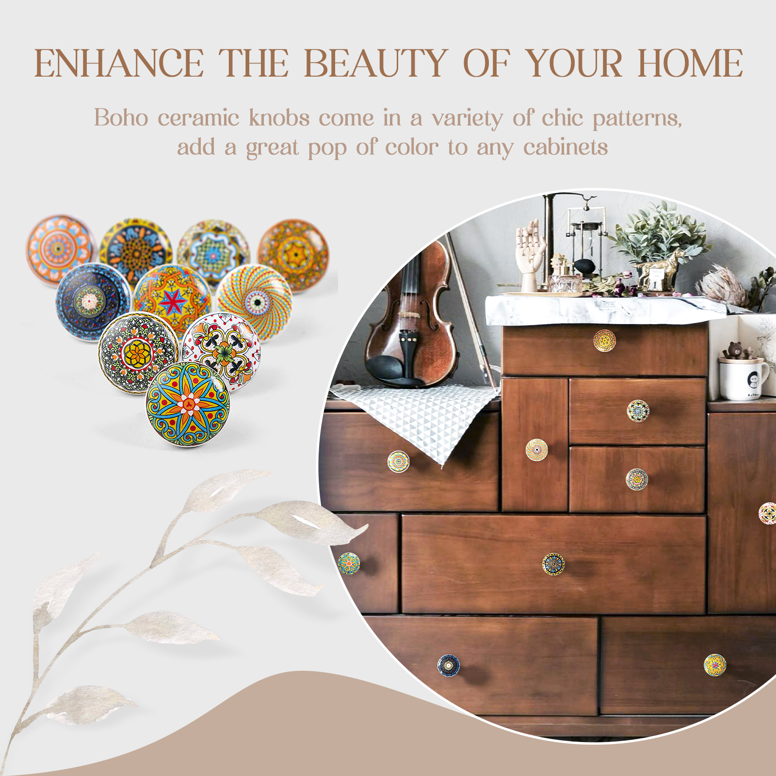 Ceramic Boho Knobs for Cabinets