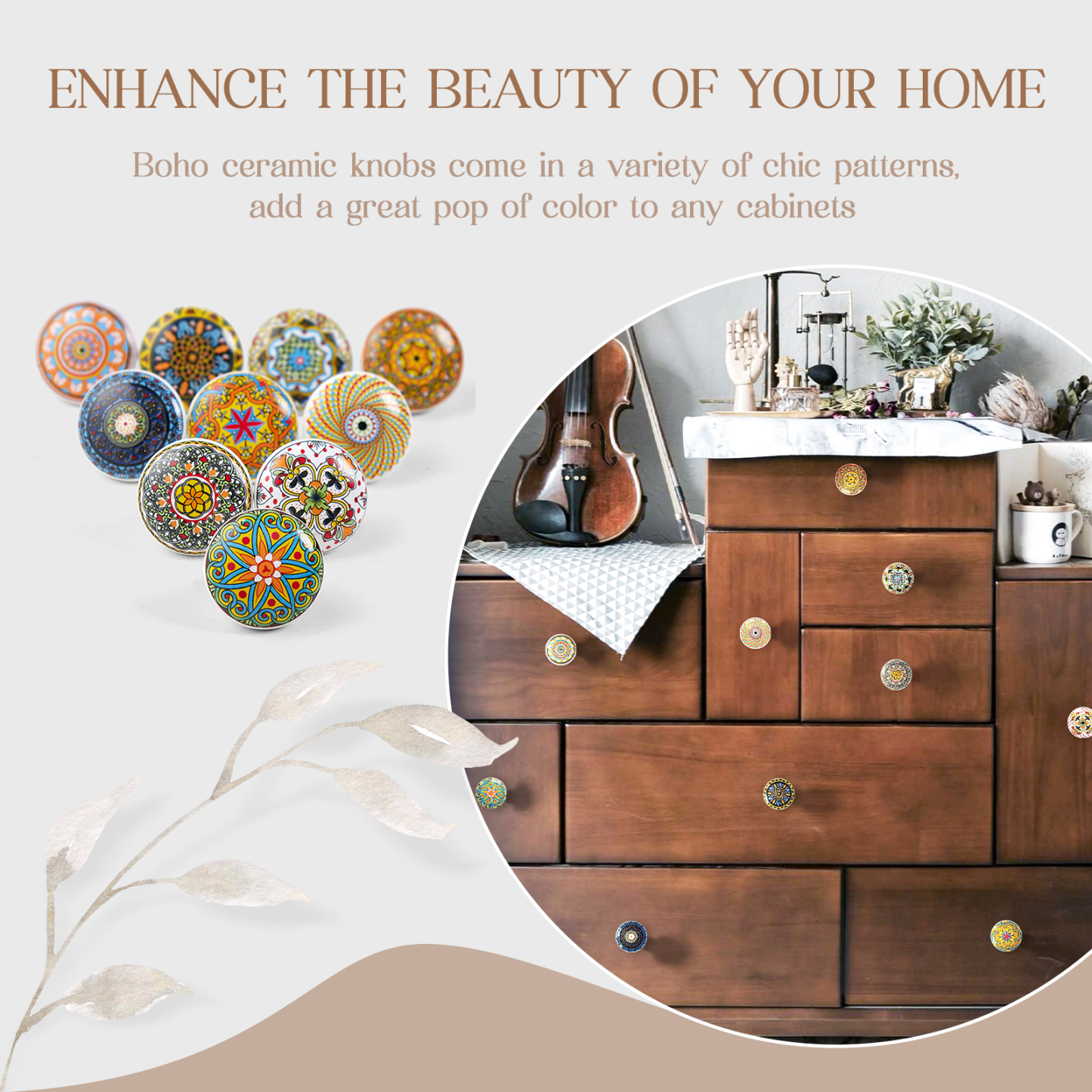 Ceramic Boho Knobs for Cabinets