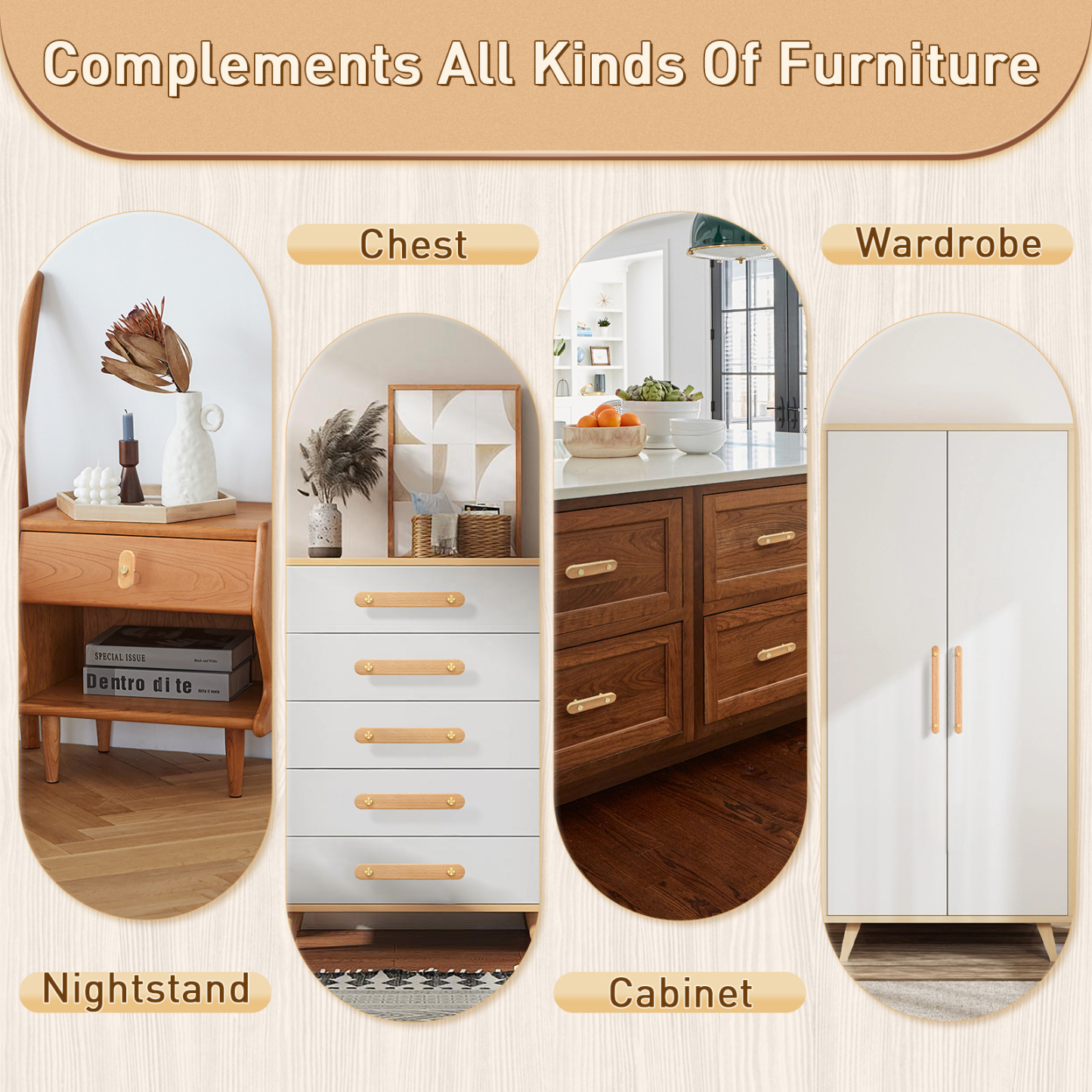 3-3/4 in Wood Cabinet Pulls Brass Gold