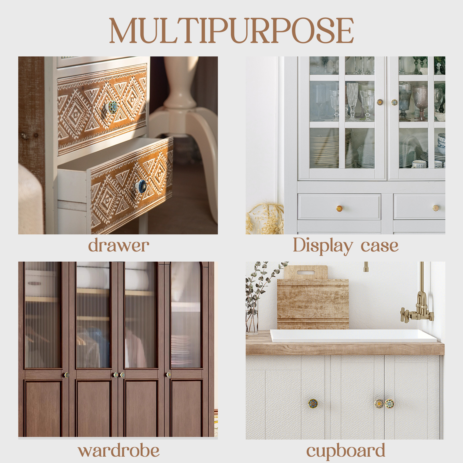 Ceramic Boho Knobs for Cabinets