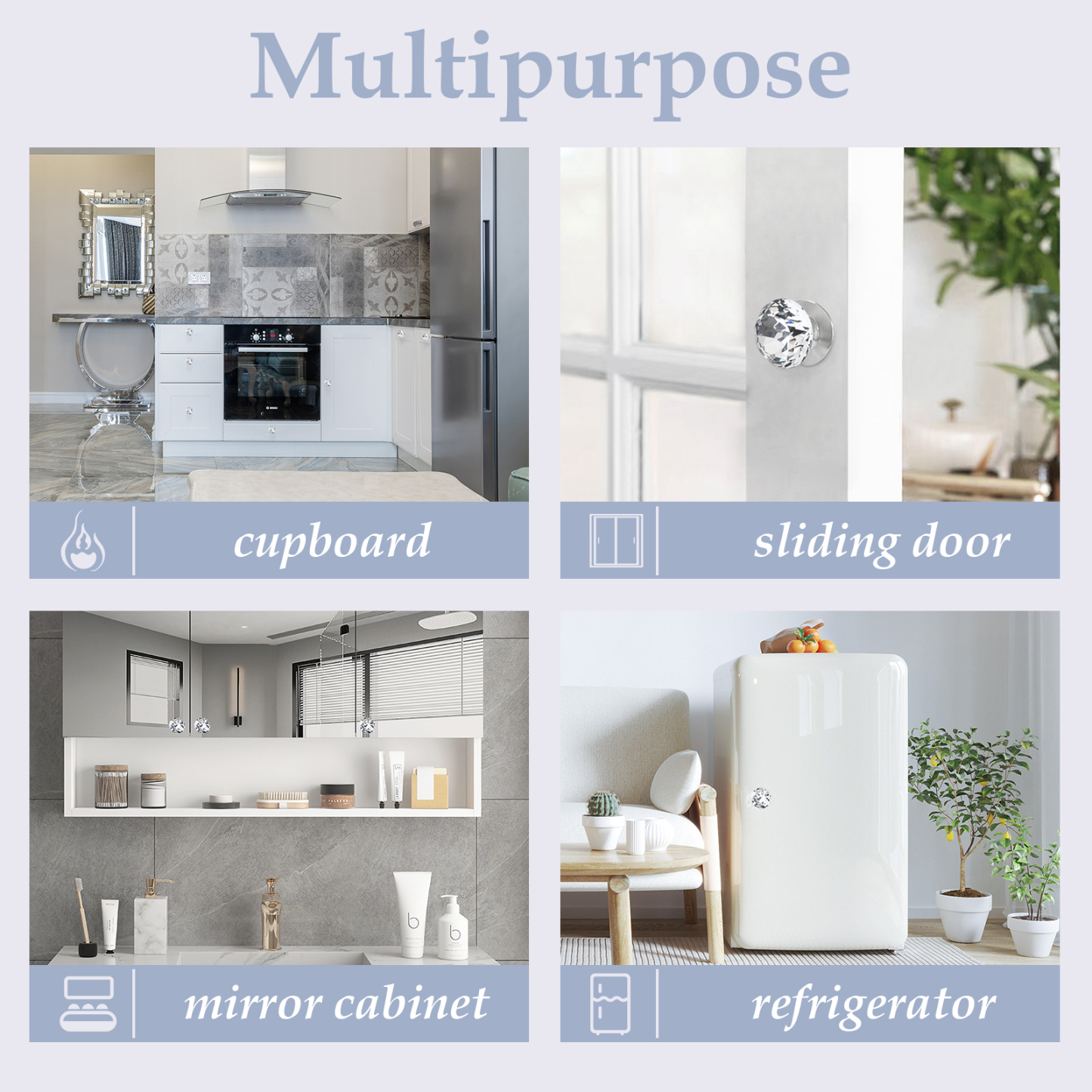 2 Pcs Crystal Self Stick Knobs Aluminum Self Adhesive Handle Pull Stick On Handle Removable Replacement Knob for Cabinet Mirror Cupboard Window Glass Sliding Door Drawer Clear Crystal Knob