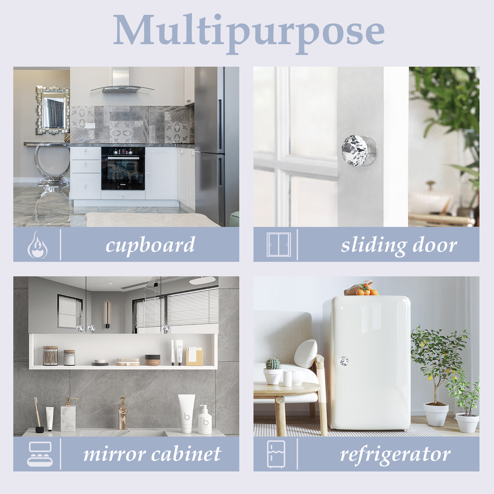 2 Pcs Crystal Self Stick Knobs Aluminum Self Adhesive Handle Pull Stick On Handle Removable Replacement Knob for Cabinet Mirror Cupboard Window Glass Sliding Door Drawer Clear Crystal Knob