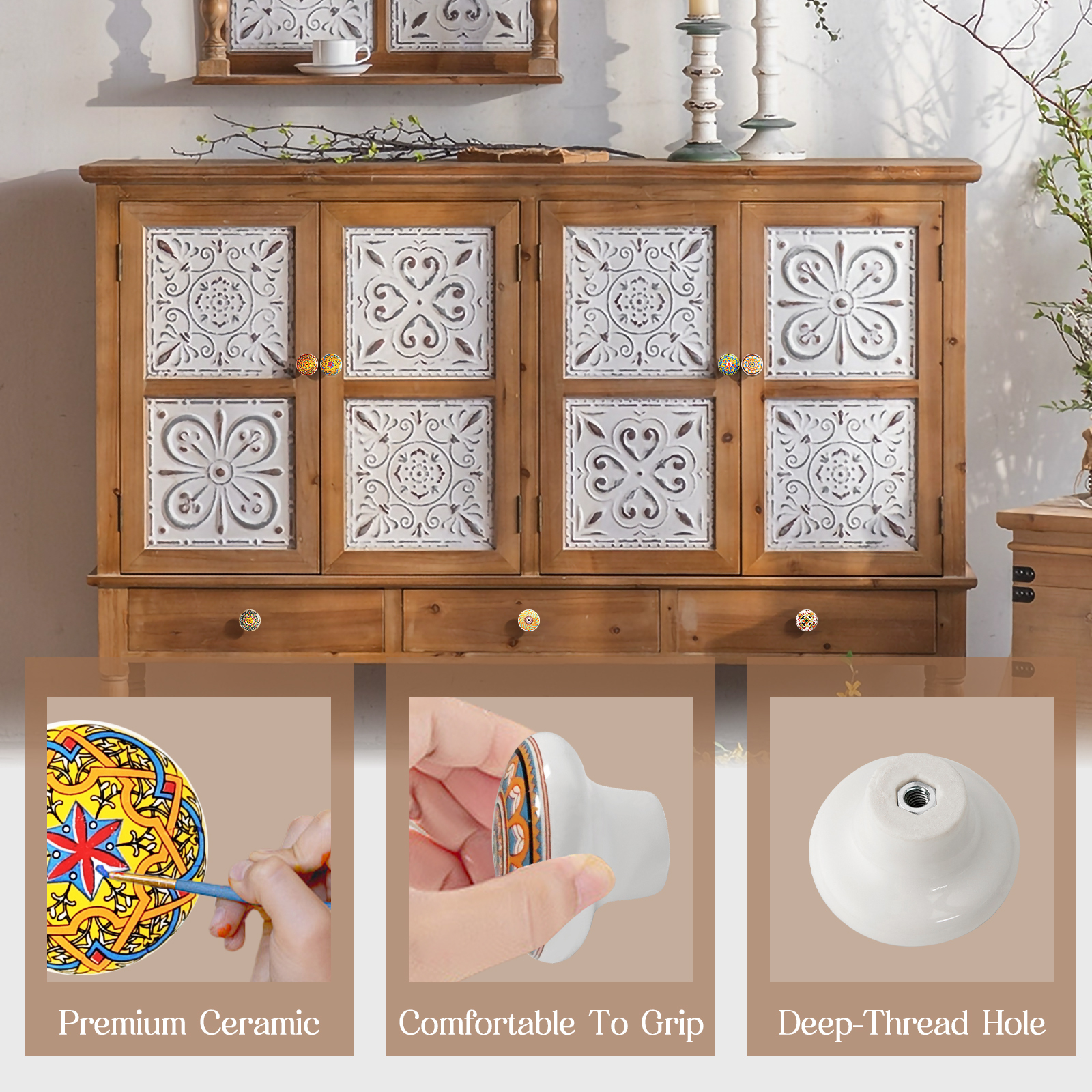 Ceramic Boho Knobs for Cabinets