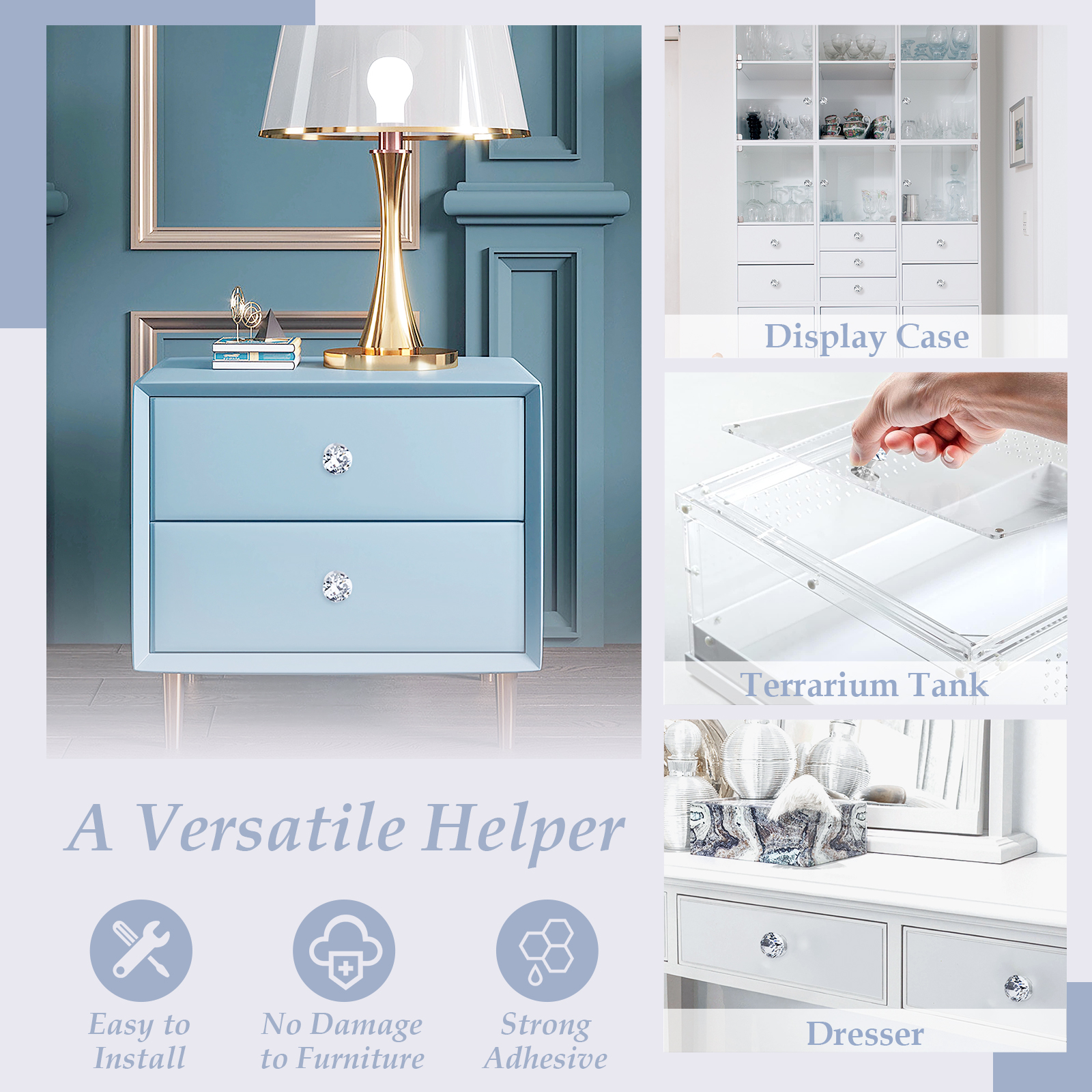 2 Pcs Crystal Self Stick Knobs Aluminum Self Adhesive Handle Pull Stick On Handle Removable Replacement Knob for Cabinet Mirror Cupboard Window Glass Sliding Door Drawer Clear Crystal Knob