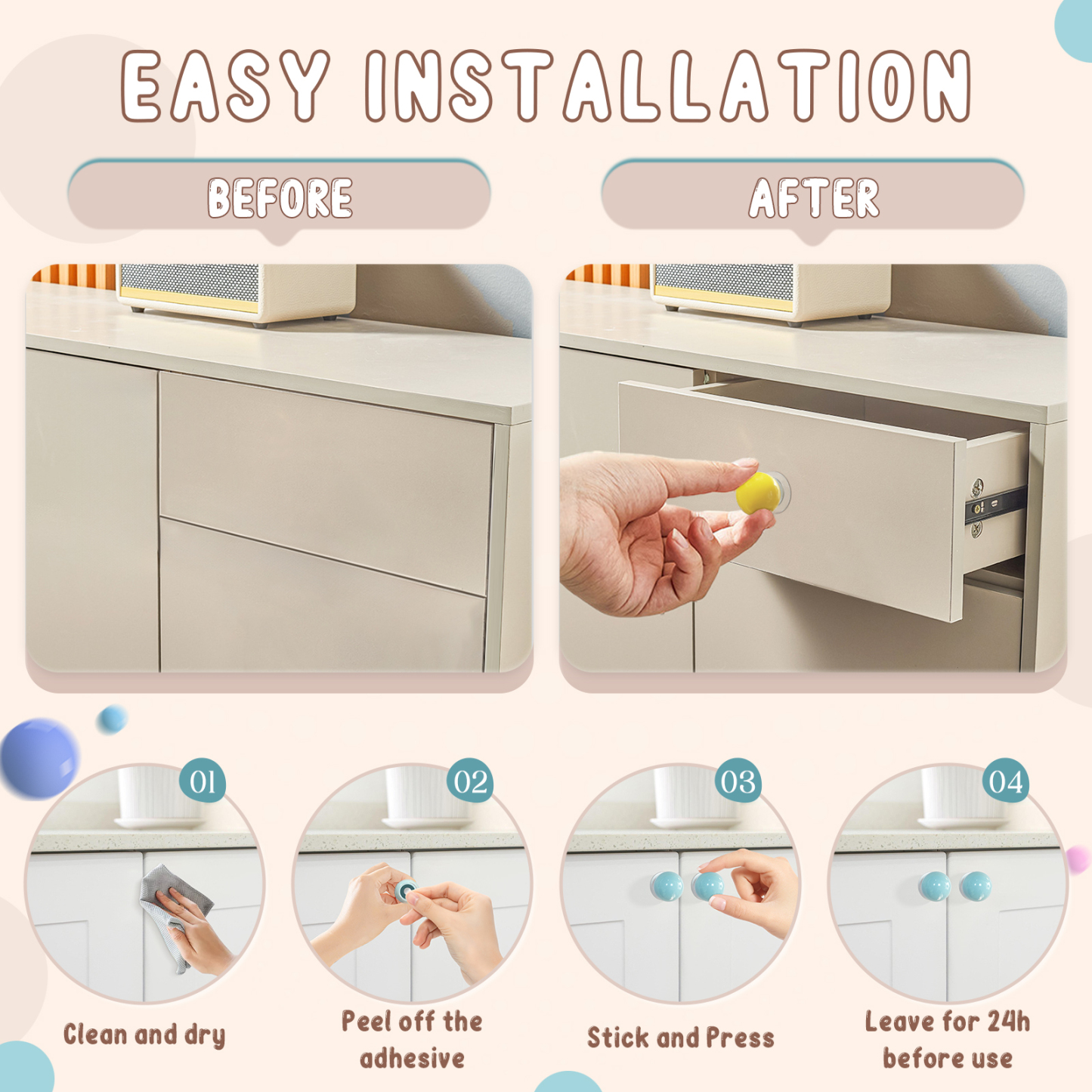 Colorful Self Adhesive Knobs Set Self Stick Cabinet Knobs Plastic Drawer Pulls 