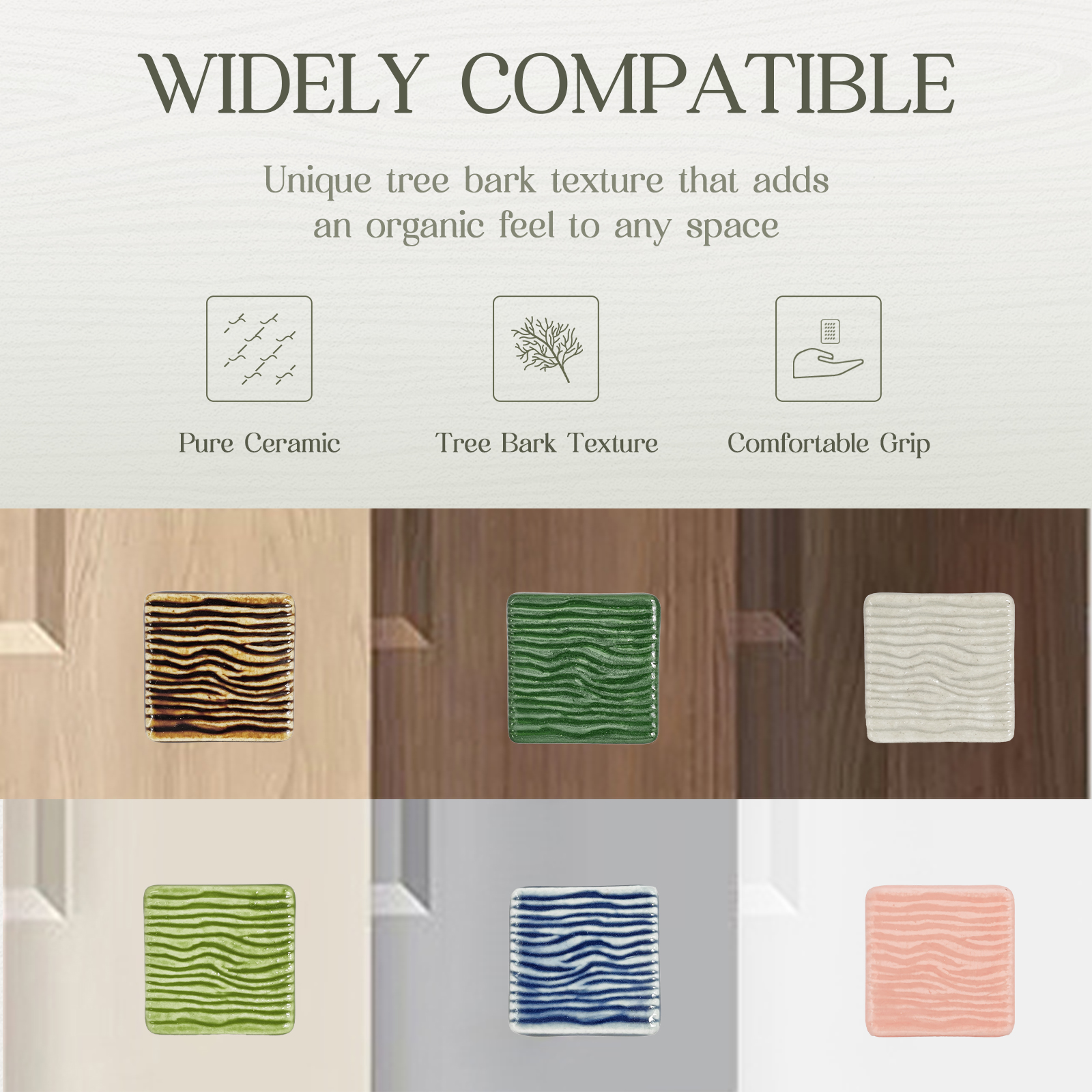 Ceramic Tree Bark Texture Knobs Square Cabinet Pulls