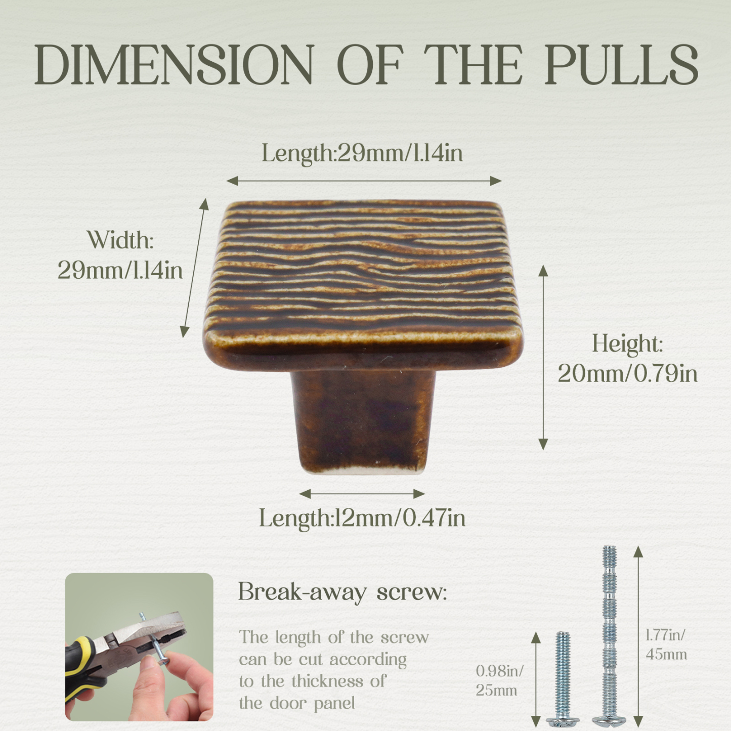 Ceramic Tree Bark Texture Knobs Square Cabinet Pulls