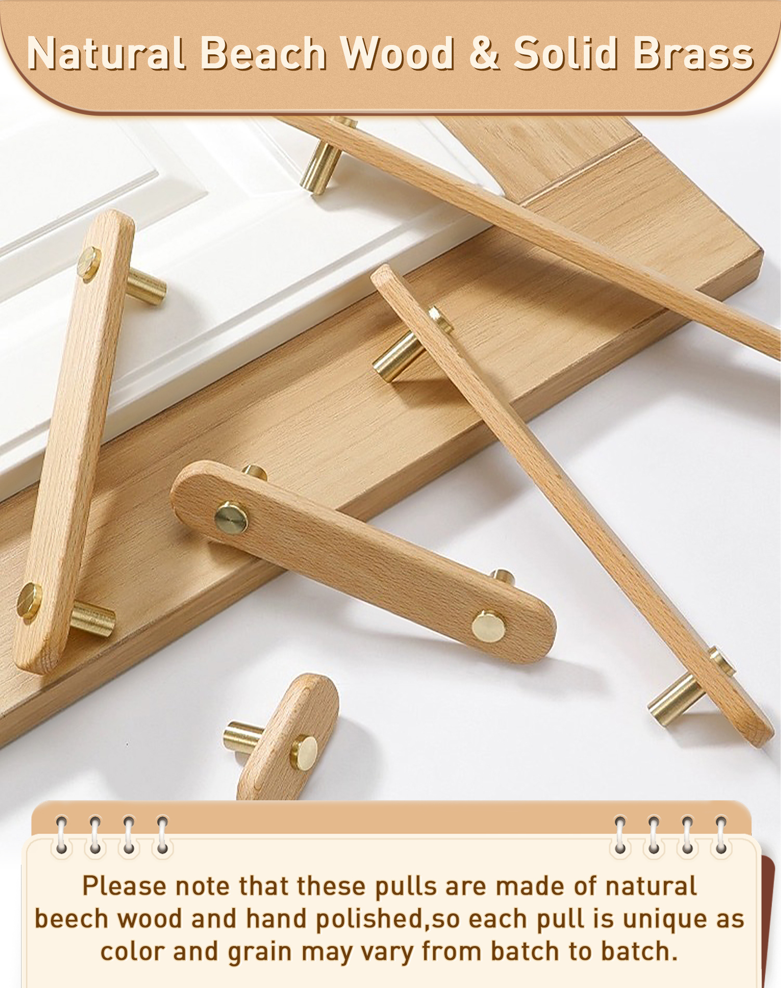 3-3/4 in Wood Cabinet Pulls Brass Gold