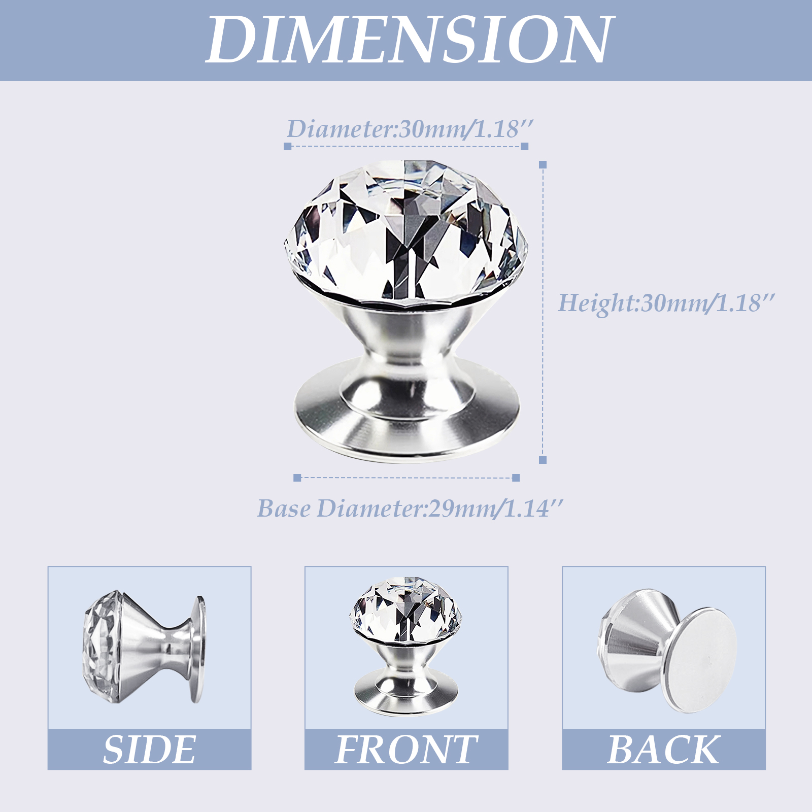 2 Pcs Crystal Self Stick Knobs Aluminum Self Adhesive Handle Pull Stick On Handle Removable Replacement Knob for Cabinet Mirror Cupboard Window Glass Sliding Door Drawer Clear Crystal Knob