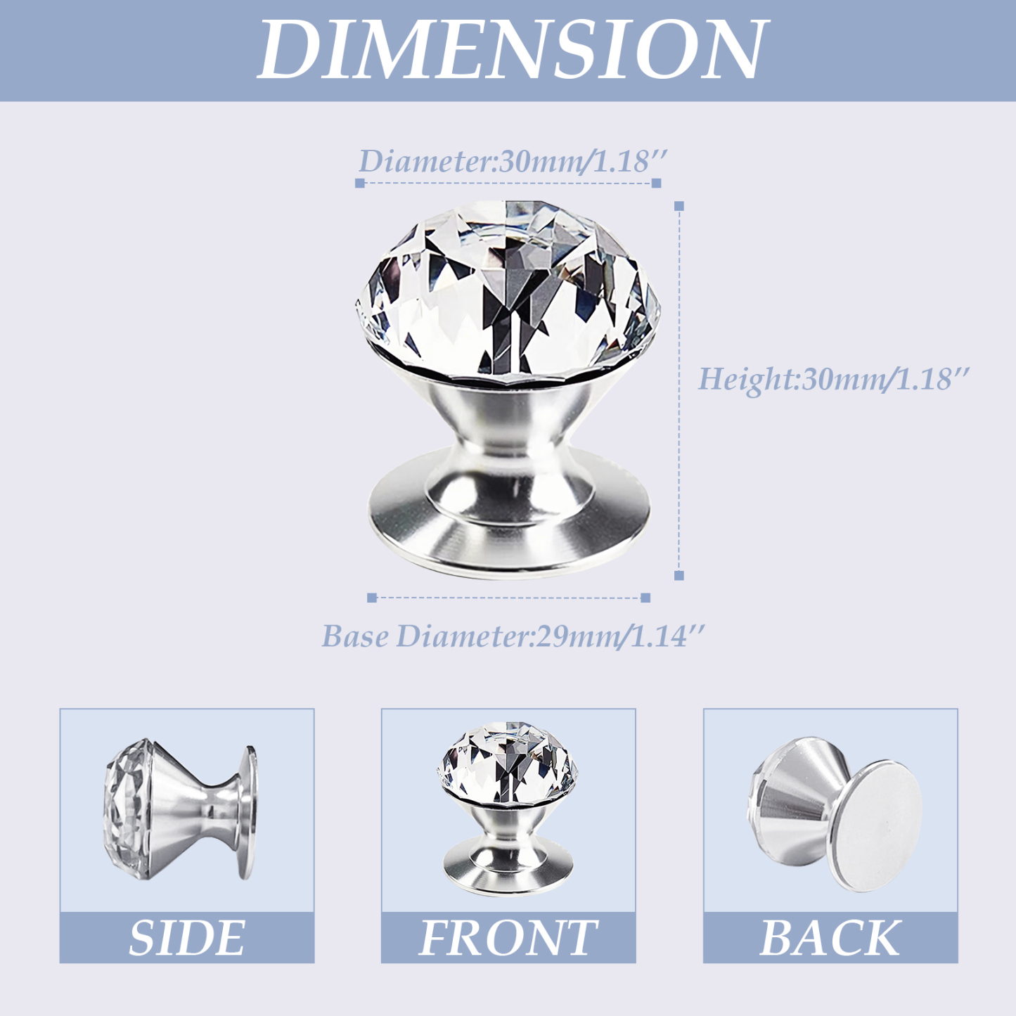 2 Pcs Crystal Self Stick Knobs Aluminum Self Adhesive Handle Pull Stick On Handle Removable Replacement Knob for Cabinet Mirror Cupboard Window Glass Sliding Door Drawer Clear Crystal Knob