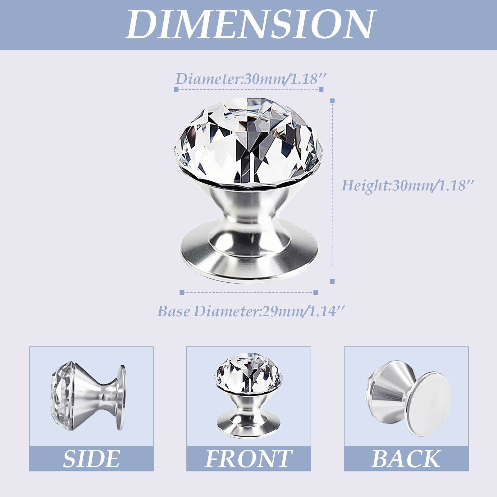 2 Pcs Crystal Self Stick Knobs Aluminum Self Adhesive Handle Pull Stick On Handle Removable Replacement Knob for Cabinet Mirror Cupboard Window Glass Sliding Door Drawer Clear Crystal Knob