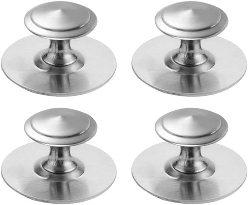 4 Pack Self-Stick Cabinet Handle Pulls Stainless Steel Silver Knobs with Adhesive for Mirror Cabinets Glass Sliding Doors Cupboards Drawer No Punching Peel and Stick Knobs Drill Free (Silver)
