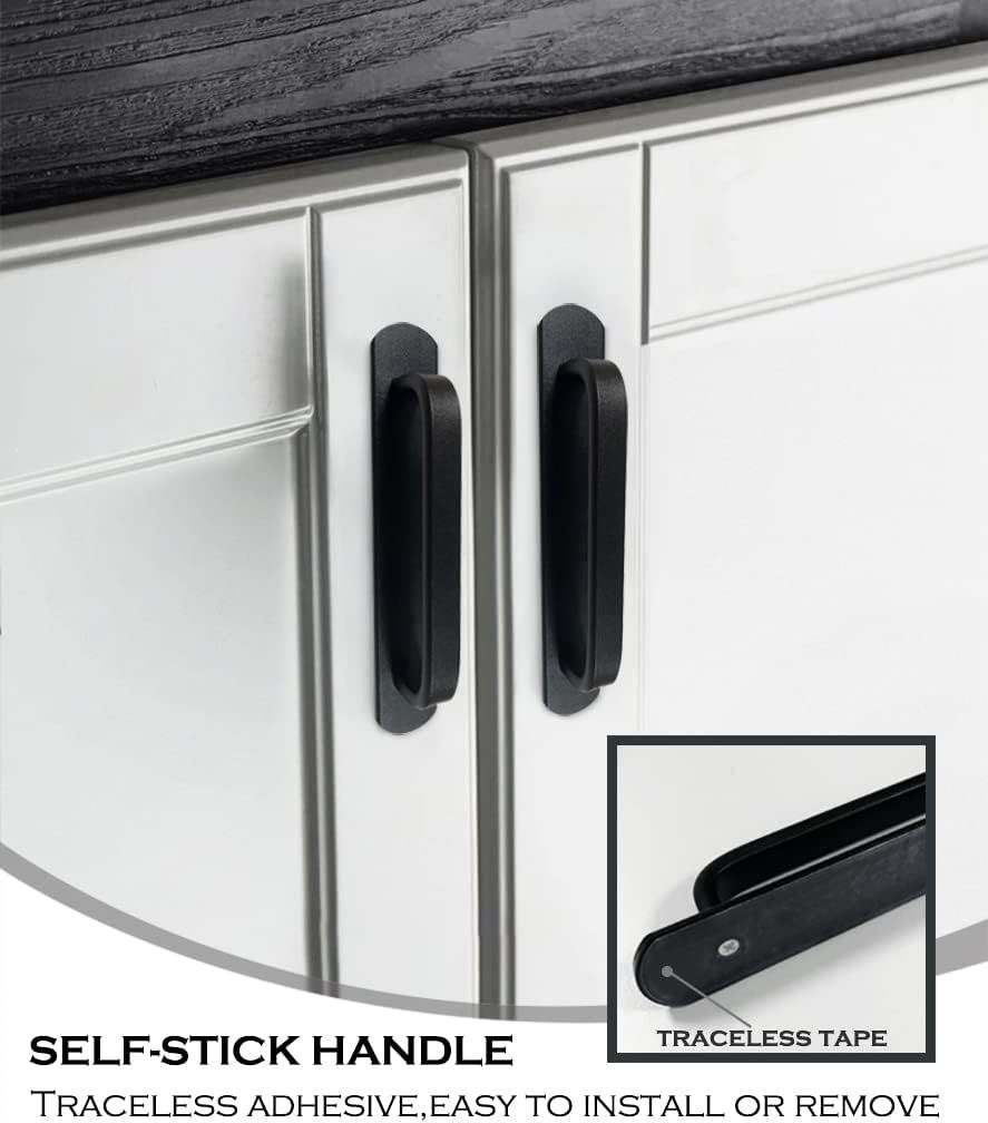 2 Pack Self-Stick Handle Aluminum Cabinet Handle Pull with Adhesive Sliding Door Handle 