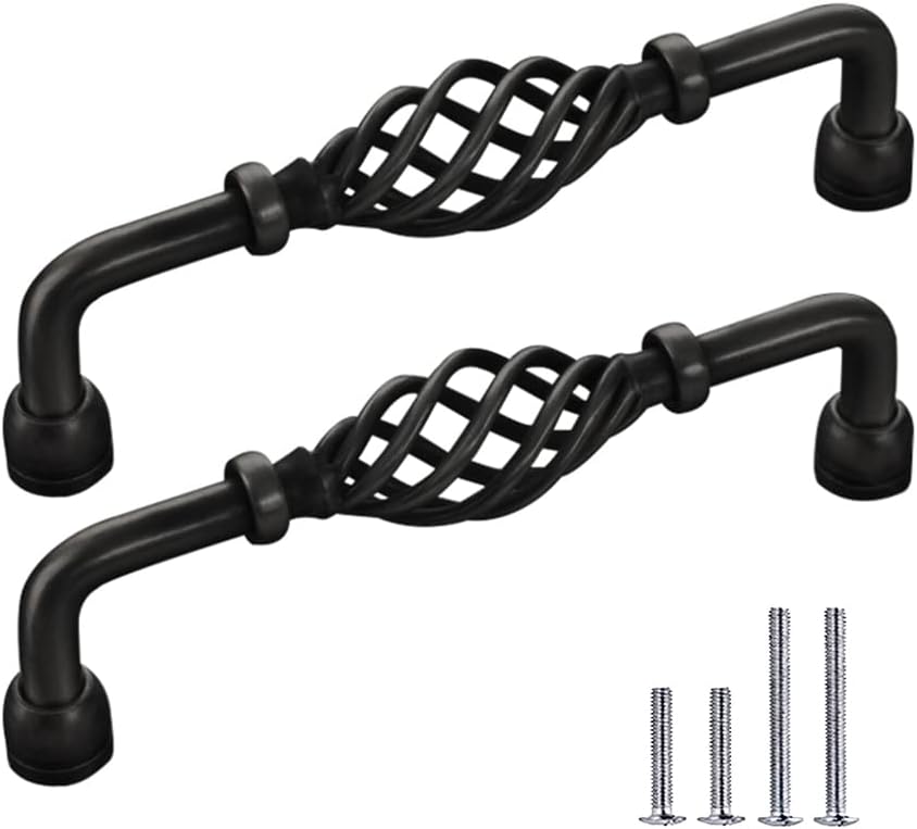 2 Pack Vintage Birdcage Cabinet Pulls Matte Black Retro Nest Twist Kitchen Cupboard Handles