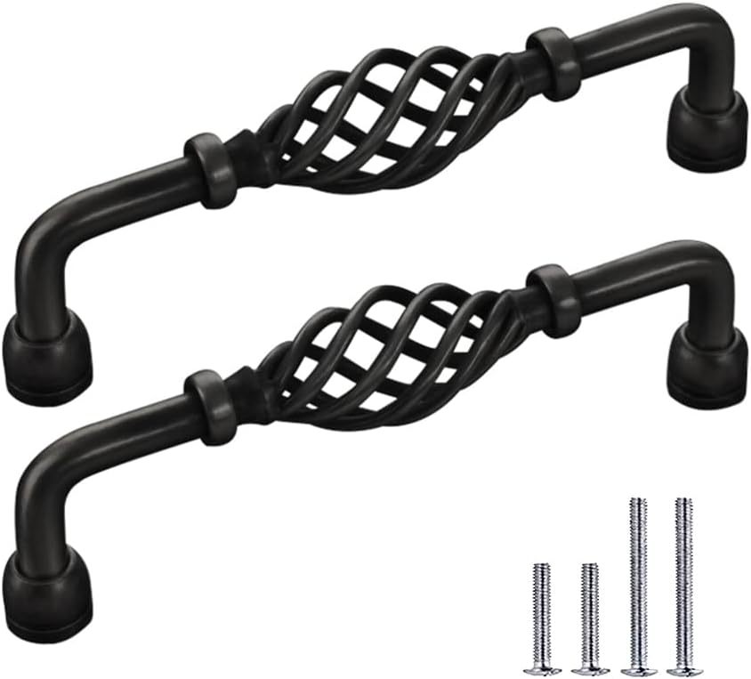 2 Pack Vintage Birdcage Cabinet Pulls Matte Black Retro Nest Twist Kitchen Cupboard Handles