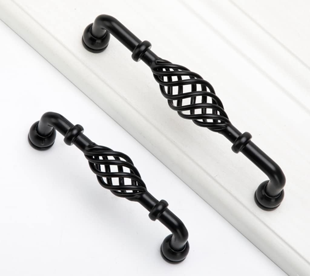 2 Pack Vintage Birdcage Cabinet Pulls Matte Black Retro Nest Twist Kitchen Cupboard Handles