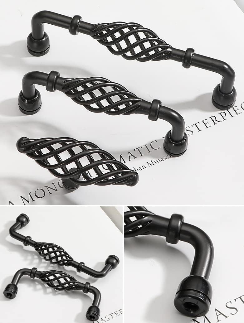 2 Pack Vintage Birdcage Cabinet Pulls Matte Black Retro Nest Twist Kitchen Cupboard Handles