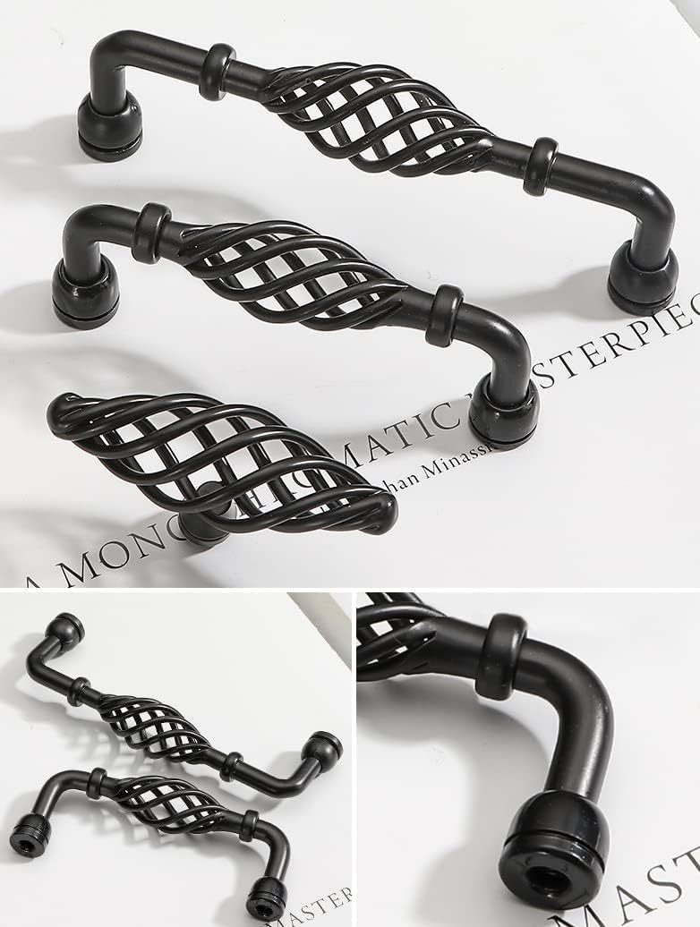 2 Pack Vintage Birdcage Cabinet Pulls Matte Black Retro Nest Twist Kitchen Cupboard Handles