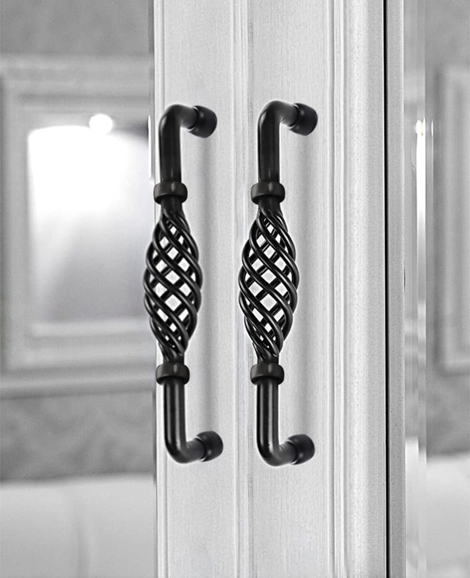 2 Pack Vintage Birdcage Cabinet Pulls Matte Black Retro Nest Twist Kitchen Cupboard Handles