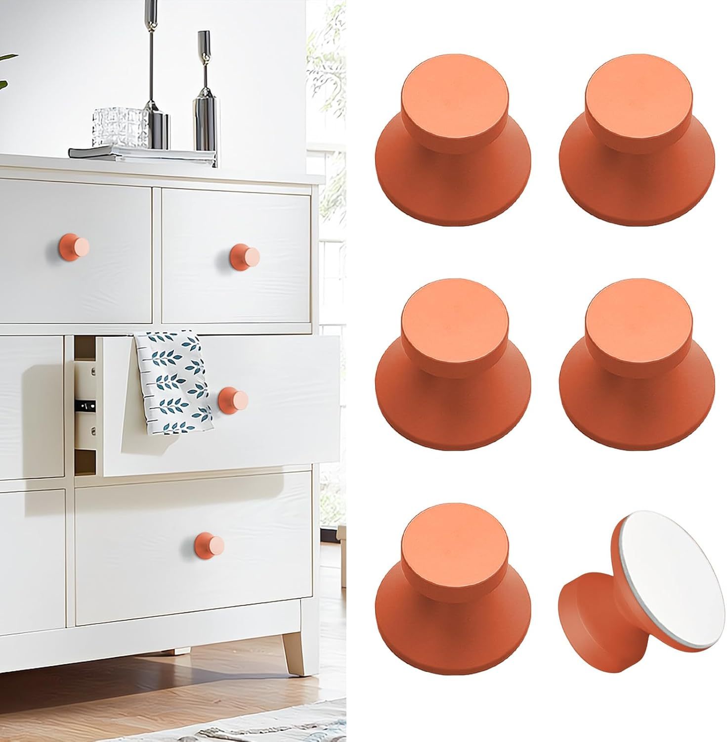 Elistonie 6 Pack  Self-Stick Knobs Self-Adhesive Drawer Knobs Cabinet Handle Push Pull with Adhesive Knob for Cupboard Cabinet Dresser Window. 