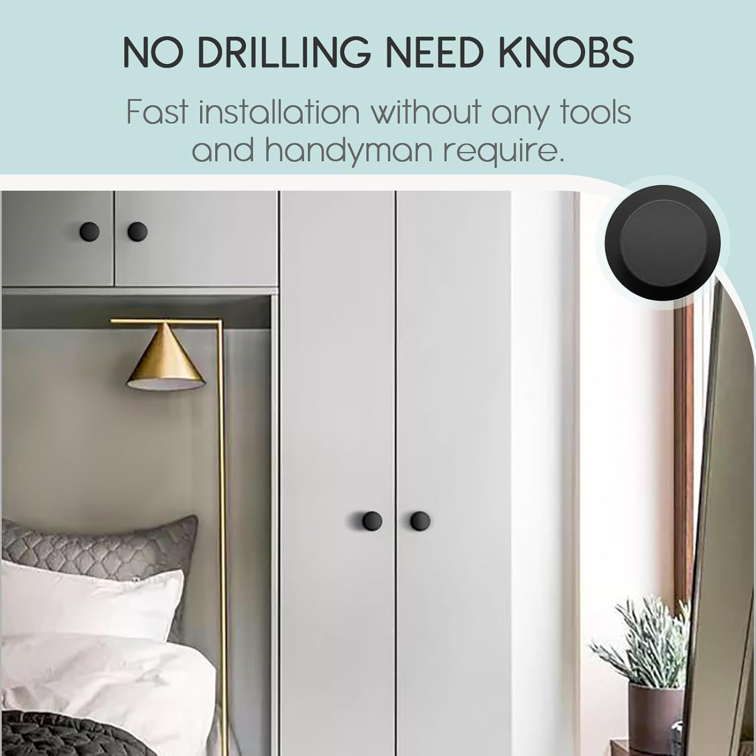 6 Pack Matte Black Aluminum Self-Stick Knobs Self-Adhesive Drawer Knobs