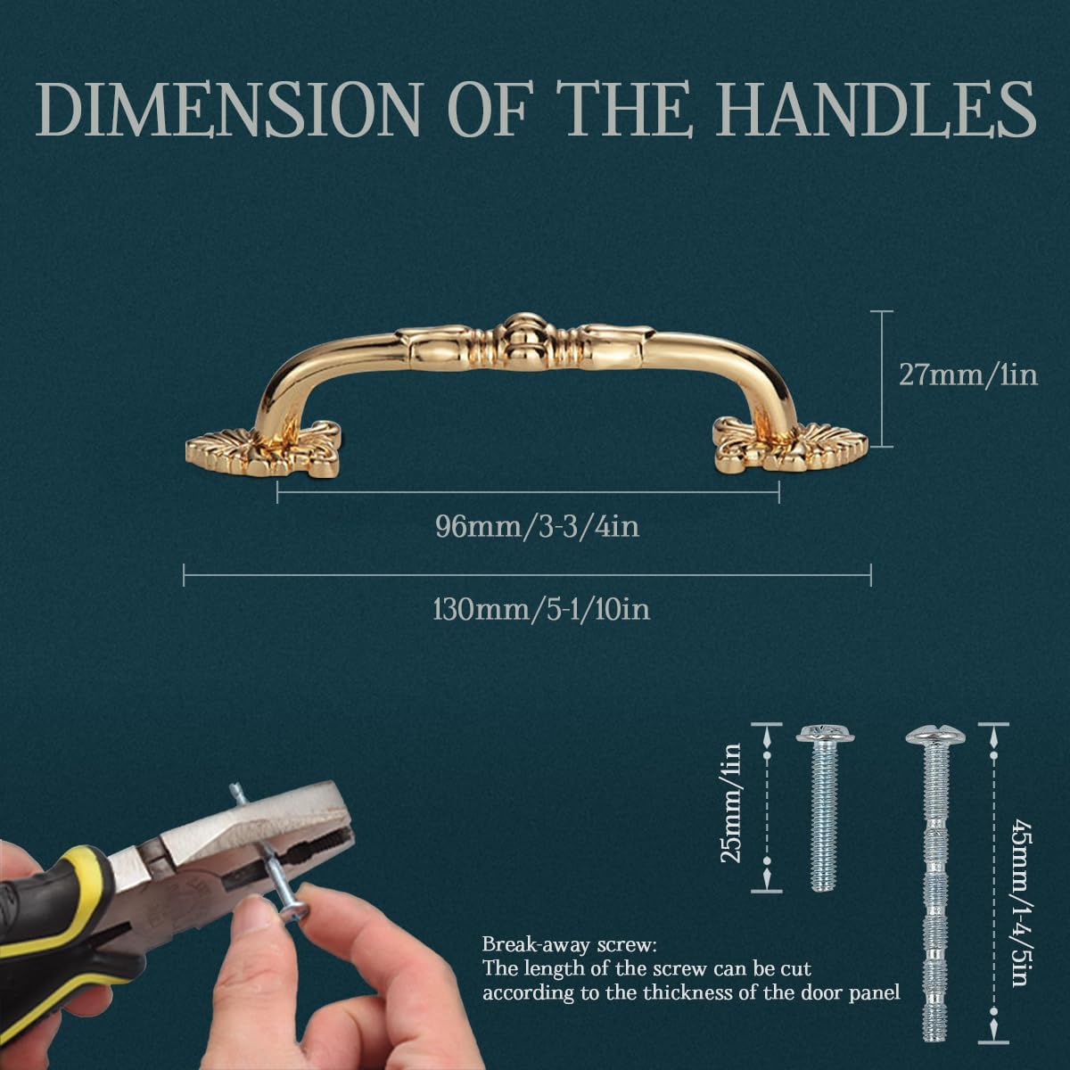 2 Pack 3-3/4 Brass Cabinet Pulls Antique Floral Pattern cupboard Handle Drawer Pulls Solid Brass Kitchen Hardware Flash Gold Handles for Cabinet Drawer Wardrobe (3-3/4 Hole Center. 24K Gold)