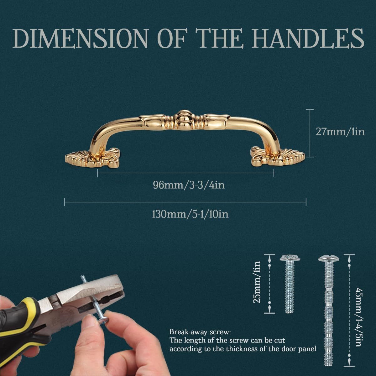 2 Pack 3-3/4 Brass Cabinet Pulls Antique Floral Pattern cupboard Handle Drawer Pulls Solid Brass Kitchen Hardware Flash Gold Handles for Cabinet Drawer Wardrobe (3-3/4 Hole Center. 24K Gold)