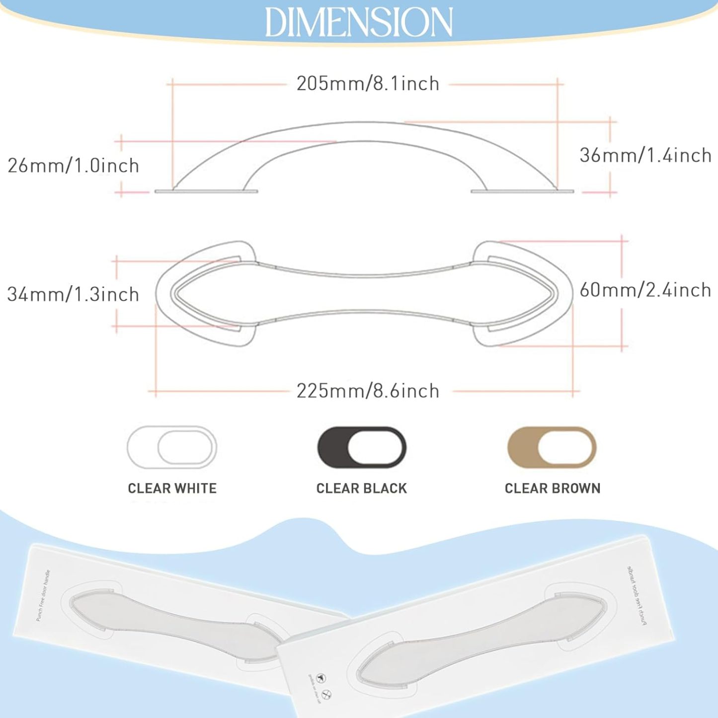 Acrylic Adhesive Handle Self Stick Pulls for Sliding Door. Shower. Medicine Cabinet. Cupboard. Drawer. Screen. Balcony (4 Pack. Black)