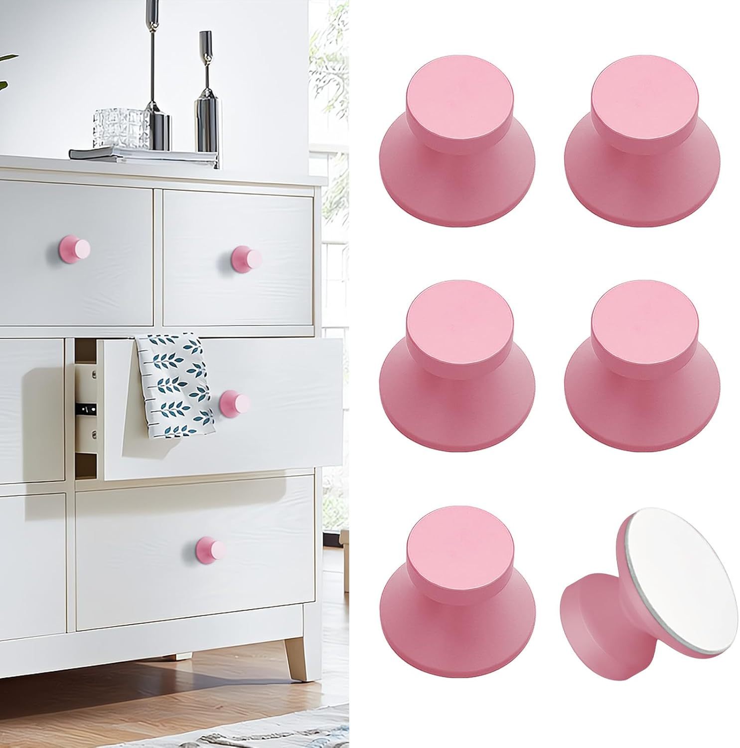 Elistonie 6 Pack  Self-Stick Knobs Self-Adhesive Drawer Knobs Cabinet Handle Push Pull with Adhesive Knob for Cupboard Cabinet Dresser Window. 