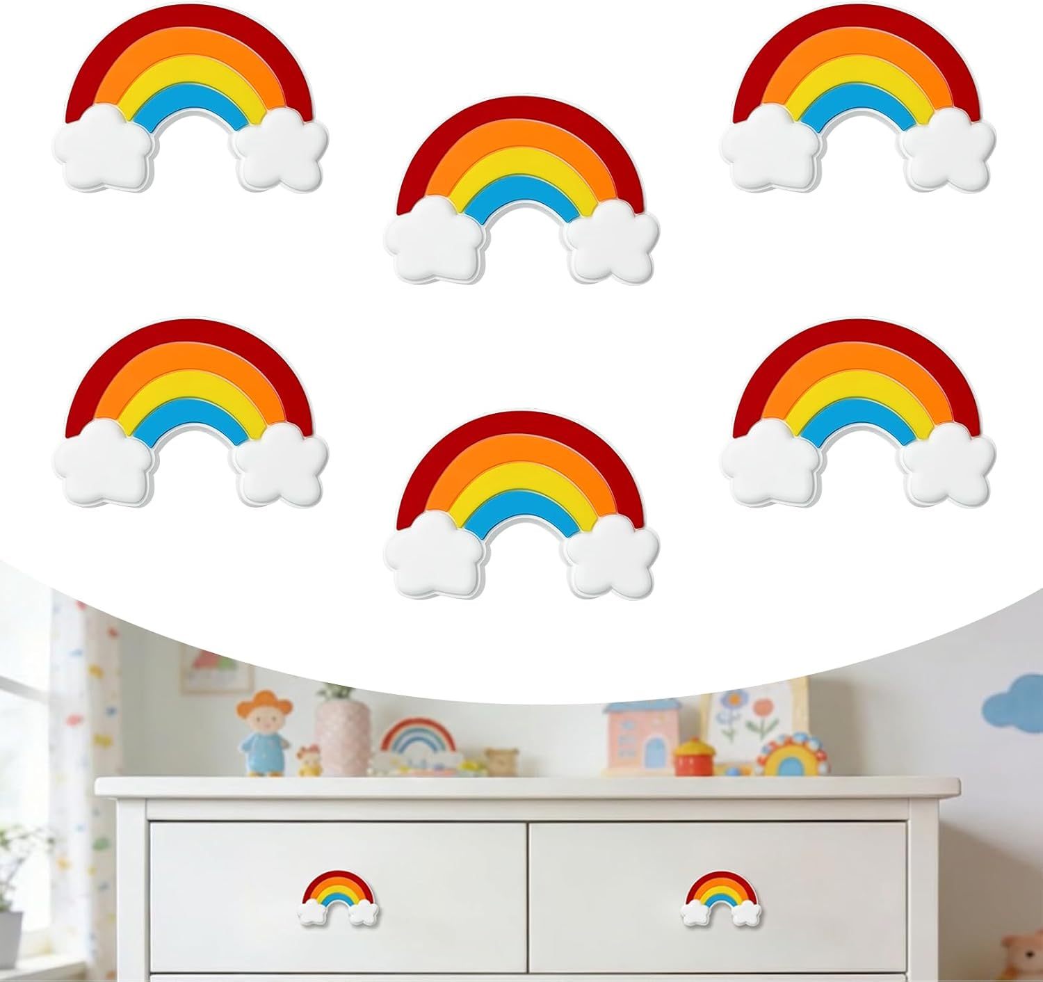 Elistonie 6 Pieces Cute Cartoon Shape Knobs for Furniture Soft Rubber Knobs for Kids Room Cabinet Drawer Dresser Closets Organizer Desk Box Bookcase(Rainbow.Red) : Baby