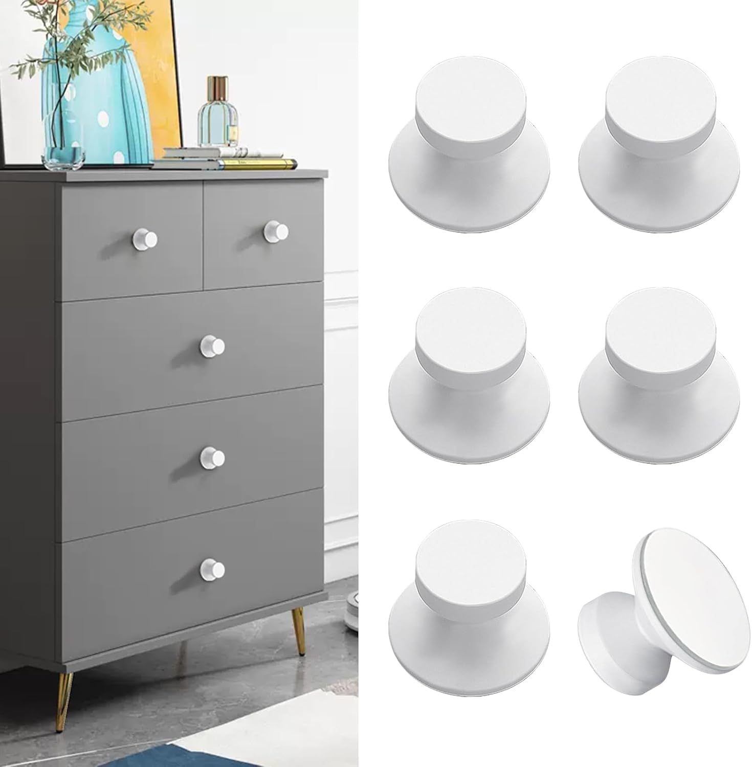 Elistonie 6 Pack  Self-Stick Knobs Self-Adhesive Drawer Knobs Cabinet Handle Push Pull with Adhesive Knob for Cupboard Cabinet Dresser Window. 