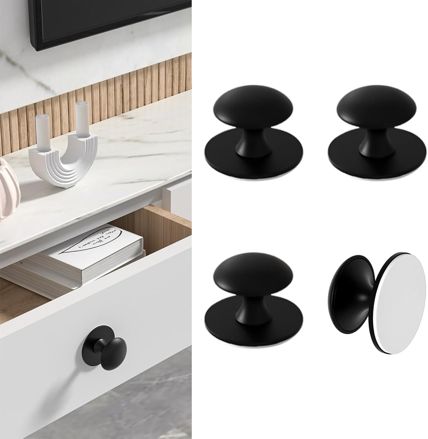 Stainless Steel Adhesive Cabinet Knobs Self-Stick Knobs Drill Free Dresser Drawer Pulls Stick On Handles