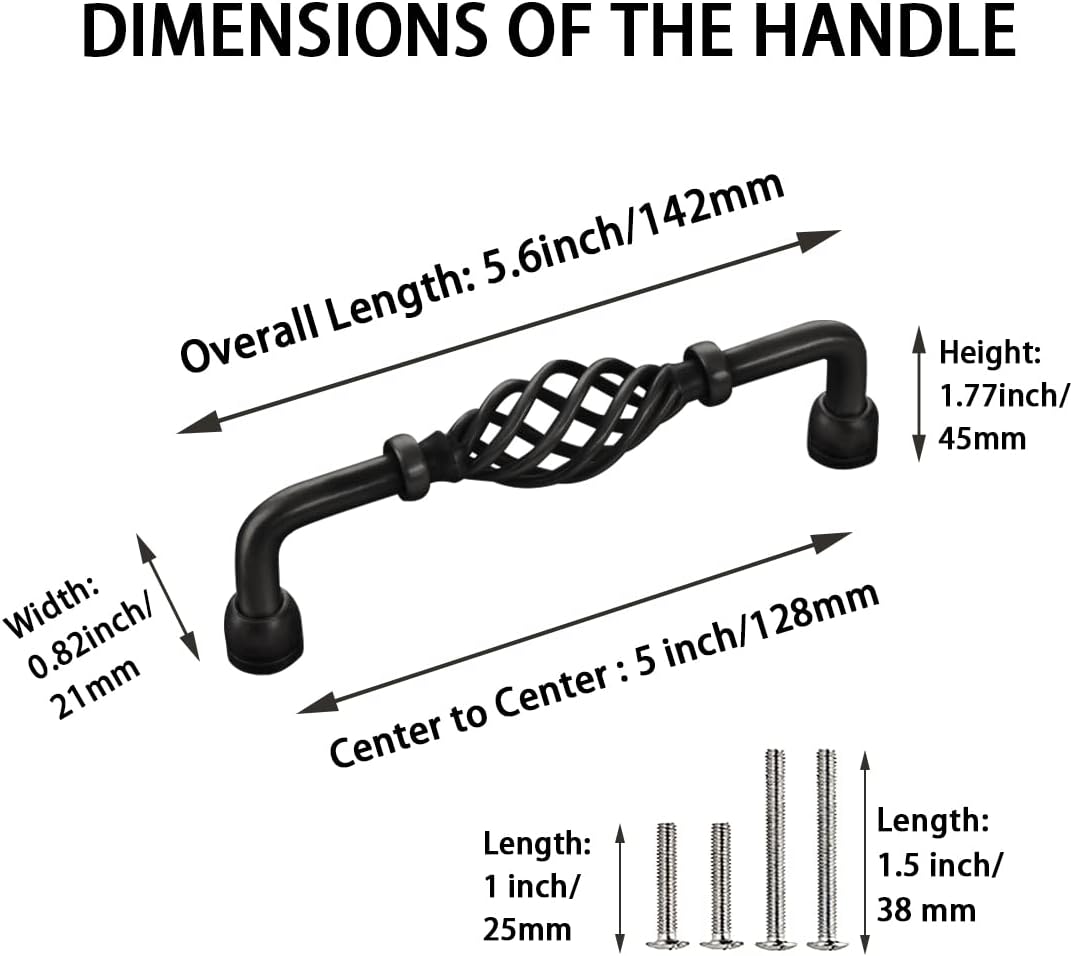 2 Pack Vintage Birdcage Cabinet Pulls Matte Black Retro Nest Twist Kitchen Cupboard Handles