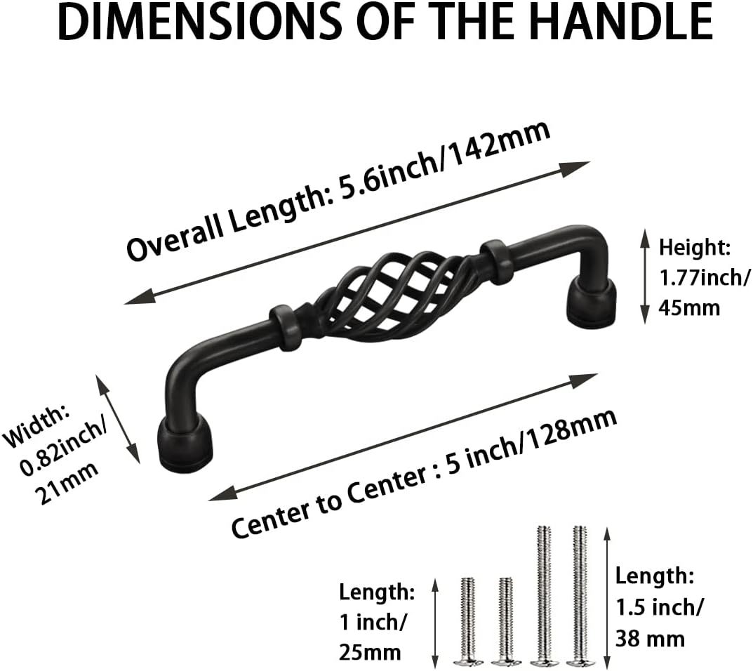 2 Pack Vintage Birdcage Cabinet Pulls Matte Black Retro Nest Twist Kitchen Cupboard Handles